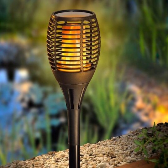 Solcellelampe med branneffekt - svart