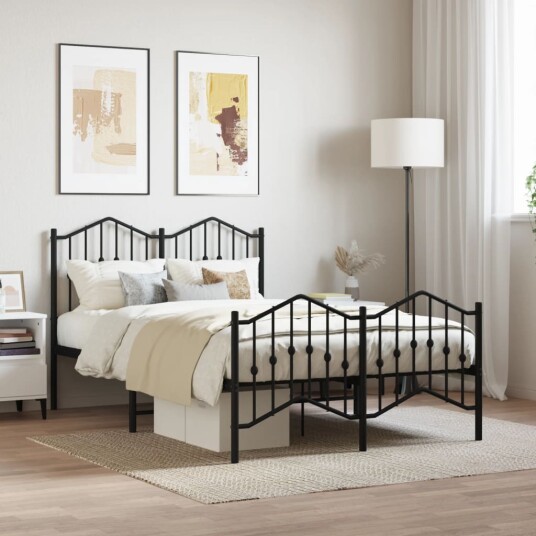 vidaXL Sengeramme i metall med hode- og fotgavl svart 120x190 cm 8721012211131