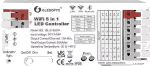 Gledopto GL C 201W Tuya WiFi + Bluetooth 5 i 1 RGBCCT LED strip kontroller 20A