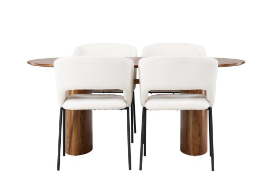 Venture Design Isolde & Day spisegruppe Offwhite/natur 4 stoler & bord 180 x 90 cm