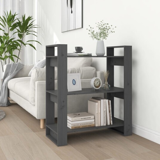 vidaXL Bokhylle/romdeler gr? 80x35x91 cm heltre furu