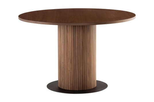 Bark Noira Lite Rundt Spisebord Valnøtt 120 cm med 4 Katy Spisestoler Brun / Hvit Bouclé / Metallben Svart