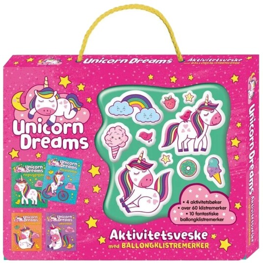 Unicorn Dreams. Aktivitetsveske Med Ballongklistremerker Og 3 Aktivitetsbøker