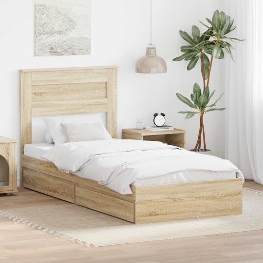 Seng med Oppbevaring Sonoma eik 90 x 190 cm Konstruert tre