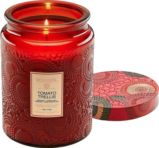 Voluspa Tomato Trellis Large Glass Jar Candle 100H Rød