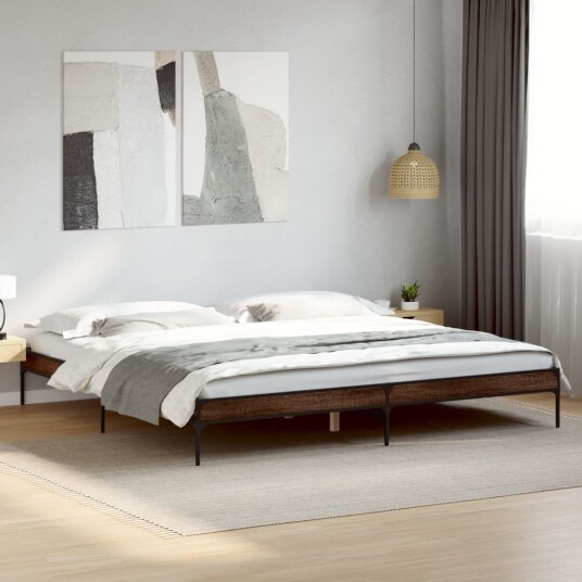  Sengeramme brun eik 200x200 cm konstruert tre og metall 8721012985261