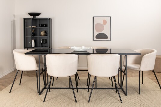 Venture Home Spisegruppe Leria 200 cm inkl. 6 Beraid Stoler Svart/Beige