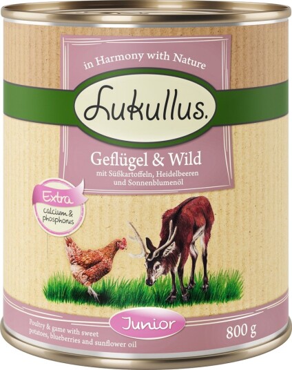 Lukullus Våtfôr Junior Fjærkre & Vilt Kornfri 24 X 800 G