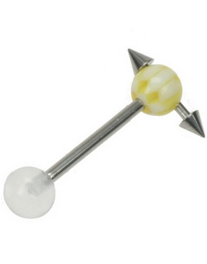 Utgått Tungepiercing med Spike Kuler i Toppkulen Gul