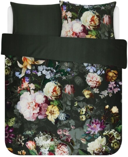 Essenza Sengetøy -200x200 cm - Fleur Grønn - Grønn - 2 i 1 design - 100% bomullsateng - Essenza