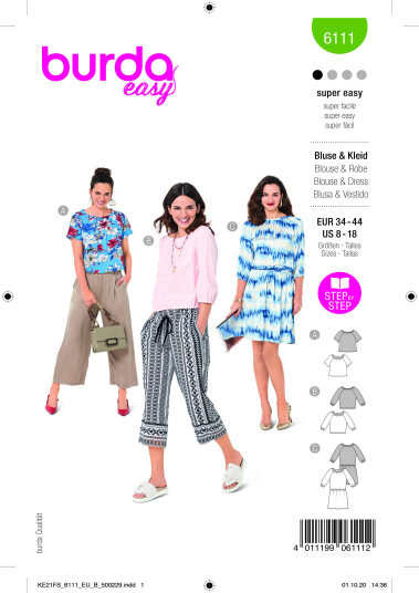 Burda 6111 - Kjole & T-Skjorte EUR: 34-44, US: 8-18