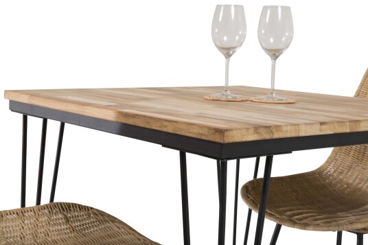 Venture Design Bali & Bali spisegruppe Natur/svart 2 st stoler & bord 80 x 80 cm