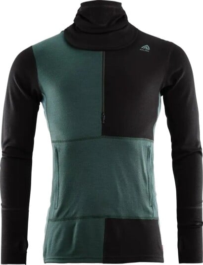 Aclima Men's WarmWool Hoodsweater with Zip Jet Black/Green Gables/Northatlantic S Aclima Men's WarmWool Hoodsweater with Zip Jet Black/Green Gables/Northatlantic S