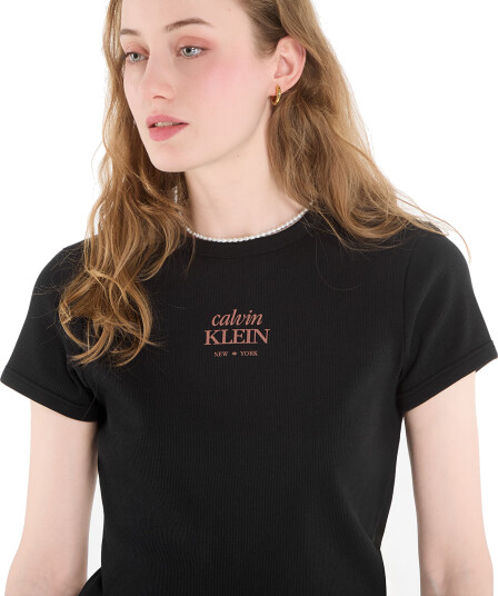 Calvin Klein Jeans Ss 2X2 Baby Rib Logo Baby Tee Black M