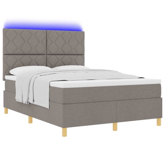 Boksfjæring med madrass & LED Taupe 160x200 cm Stoff