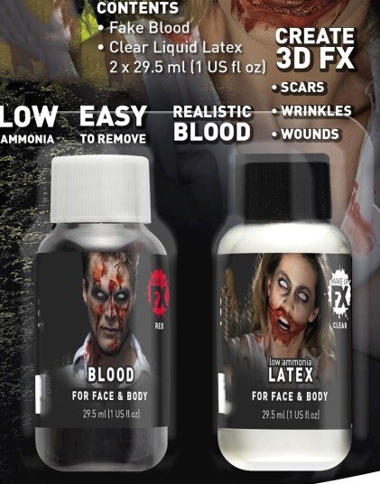 Rød Teaterblod og Flytende Klar Latex 2x 29,5 ml Rød Teaterblod og Flytende Klar Latex 2x 29,5 ml