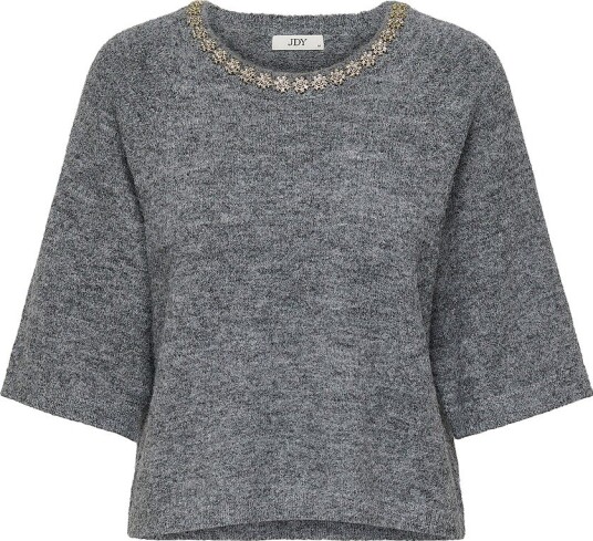 JDY - Genser Jdyalva Life 3/4 Embellish Pull Knt - Grå