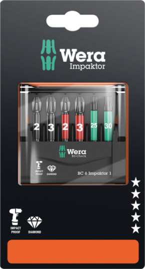 Wera Impaktor 1 SB 073890 Bitssett 6 deler