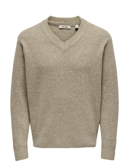 ONLY & SONS Onsmove Rlx Brushed V-Neck Knit - Beige - S