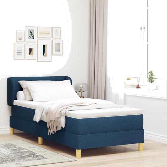 Box Spring Seng med Madd/jpeg Min blå 90x190 cm Stoff Box Spring Seng med Madd/jpeg Min blå 90x190 cm Stoff