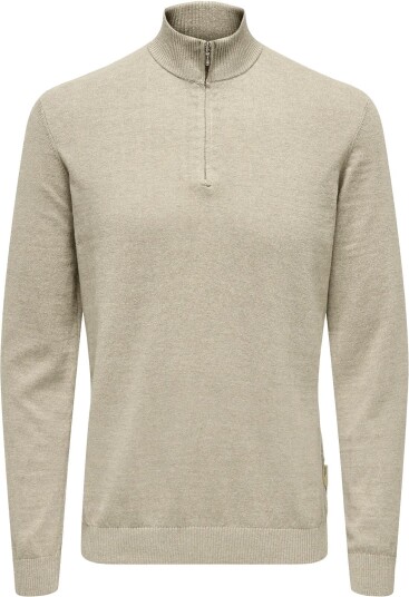 ONLY & SONS Onsloui Reg 12 Mel Half Zip Knit Noos Beige M