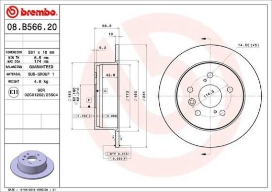Bremseskive BREMBO 08.B566.21