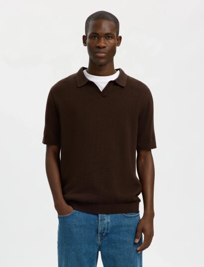 Selected Slhmattis Ss Linen Blend Open Polo Noos Brown XL Selected Slhmattis Ss Linen Blend Open Polo Noos Brown XL