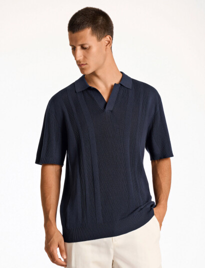 Lindbergh Knitted S/S Polo - Navy - L