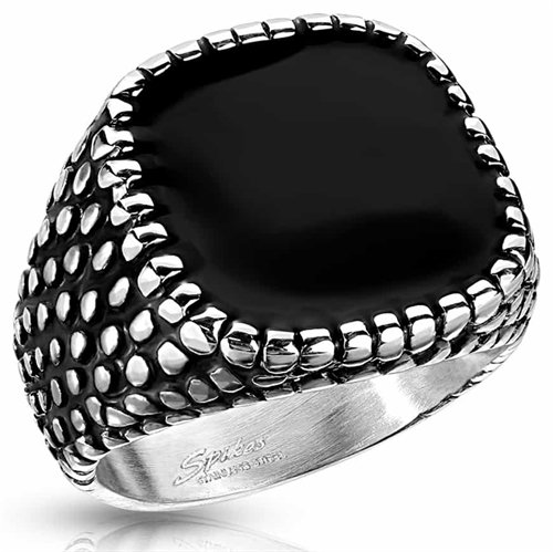 Menns ring i stål med svart stein Menns ring i stål med svart stein