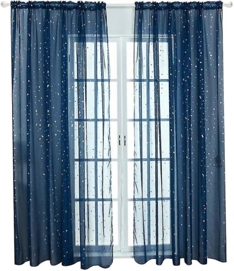 Stjernetyllgardiner S gjennomsiktige stjernegardiner for soverom Glitter Star Voile Gardinpanel 100x200CM Marineblå