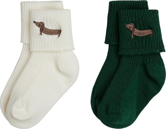 Mini Rodini Dog Emb 2 Pack Ribbed Baby Socks Multi/patterned 20/23
