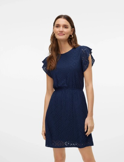 Vero Moda Vmtassa Sl Frill Short Dress Jrs Noos - Navy - L Vero Moda Vmtassa Sl Frill Short Dress Jrs Noos - Navy - L