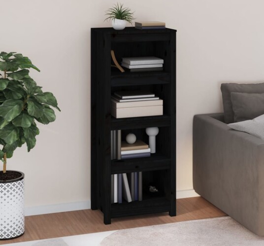 vidaXL Bokhylle svart 50x35x125,5 cm heltre furu