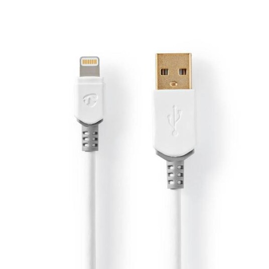 Nedis Lightning Kabel 1m USB-A 8-Pins for iPhone iPad iPod Grå/Hvit Nedis Lightning Kabel 1m USB-A 8-Pins for iPhone iPad iPod Grå/Hvit
