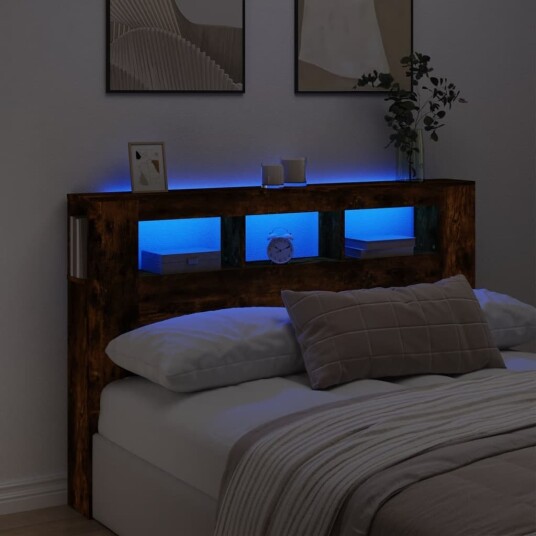  Sengegavl med LED røkt eik 160x18,5x103,5 cm konstruert tre 8721012259393