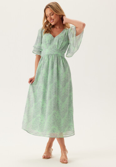 Bubbleroom Occasion Butterfly Sleeve Midi Dress Light green/Floral 34