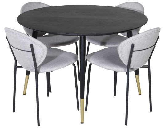 Venture Design Dipp & Vault spisegruppe Svart/grå 4 st stoler & bord 115 cm