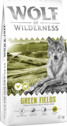 Wolf Of Wilderness Tørrfôr Senior Green Fields Kornfri Sparepakke Ny Oppskrift Lam 2 X 12 kg
