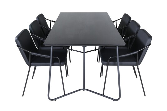 Venture Home Petra Spisegruppe 190 cm Rektangulær med 6 Tvista Stoler Sort
