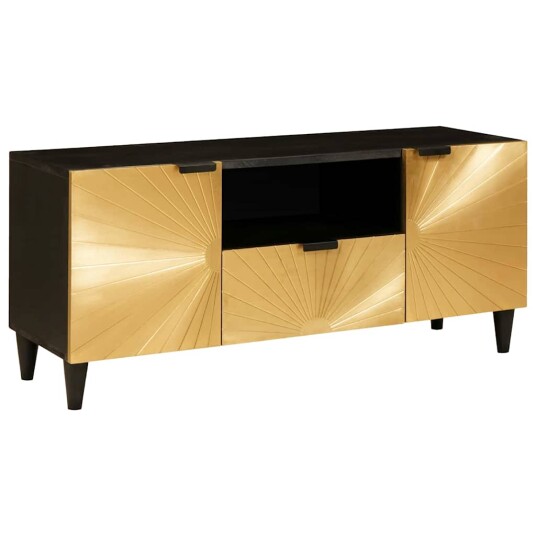 TV skap med skuff Svart og Gull 105 x 33 x 46 cm Konstruert tre TV skap med skuff Svart og Gull 105 x 33 x 46 cm Konstruert tre