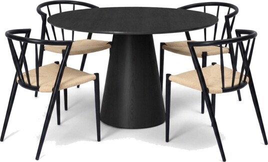 Siena spisegruppe rund 110 cm svart med 4 Winston spisestoler Svart