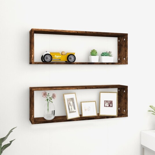 vidaXL Vegghyller kube 2 stk r?kt eik 80x15x26,5 cm konstruert tre vidaXL Vegghyller kube 2 stk r?kt eik 80x15x26,5 cm konstruert tre