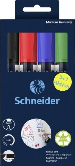 Schneider Whiteboard-Markør Maxx 293 4-Pak Sortert 3+1-Aksjon 129384 Whiteboardmarker 1 Stk