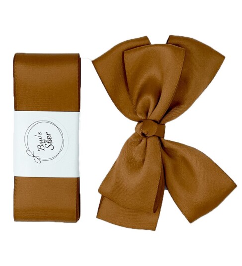 Bow"s by Stær Dåbsbånd Satin m. Dobbelt Sløjfe Golden Brown
