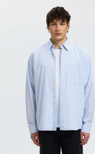Selected Slmrlxsander Isak Poplin Ls Shirt Noos Blue S