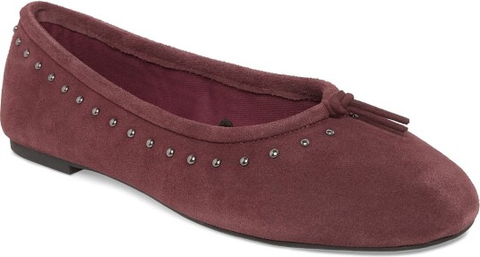 Mango Teen Leather Studded Bow Ballerina DARK RED 36