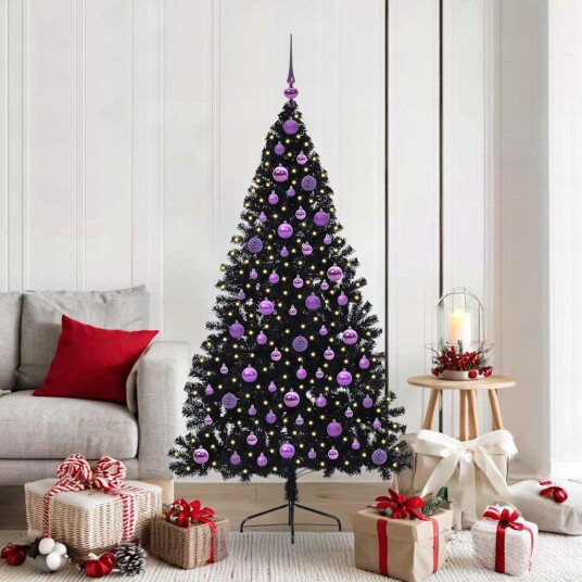 Kunstig Forhåndsopplyst Juletre med 300 LED Svart 180 cm PVC