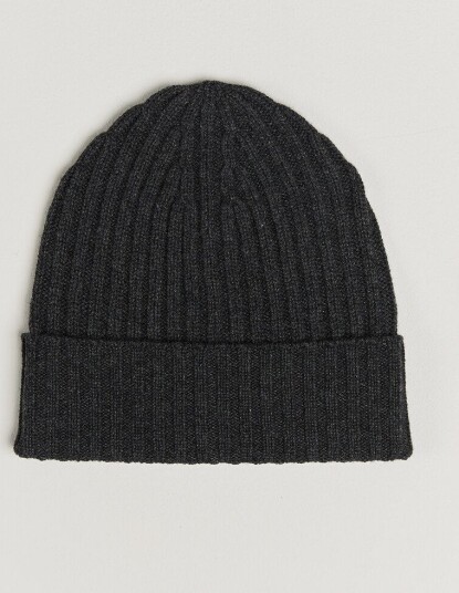 Piacenza Cashmere Ribbed Cashmere Beanie Charcoal