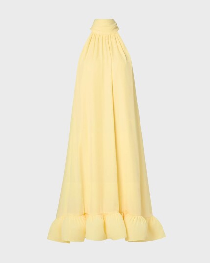 By Malina Kjole Sabrina Halterneck Ruffled Midi Dress Gul By Malina Kjole Sabrina Halterneck Ruffled Midi Dress Gul