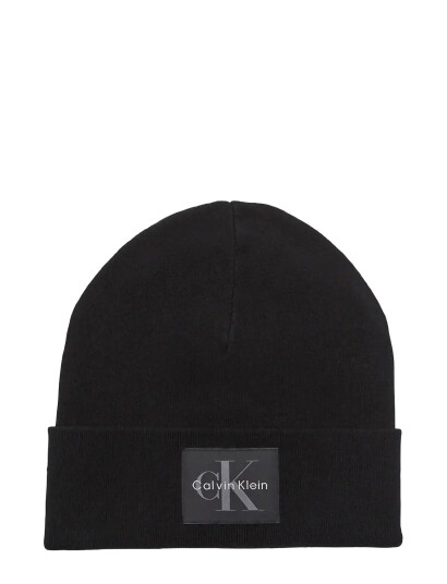 Calvin Klein Monologo Patch Beanie - Black - ONE SIZE